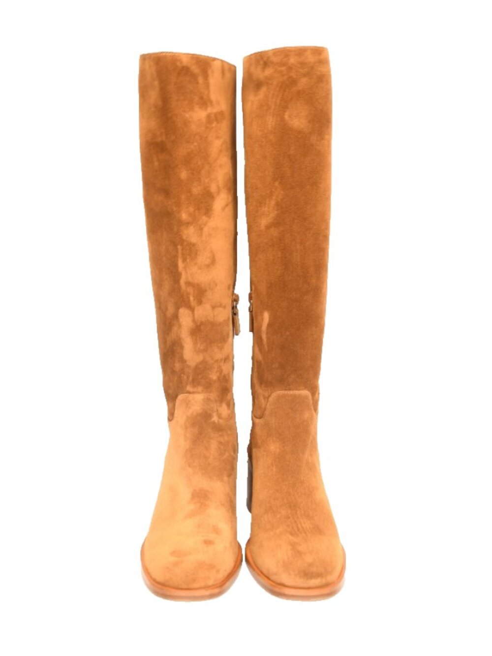 $850 STUART WEITZMAN FINN KNEE HIGH BOOT BLOCK SUEDE SADDLE 9 B (PD5) - Picture 3 of 8